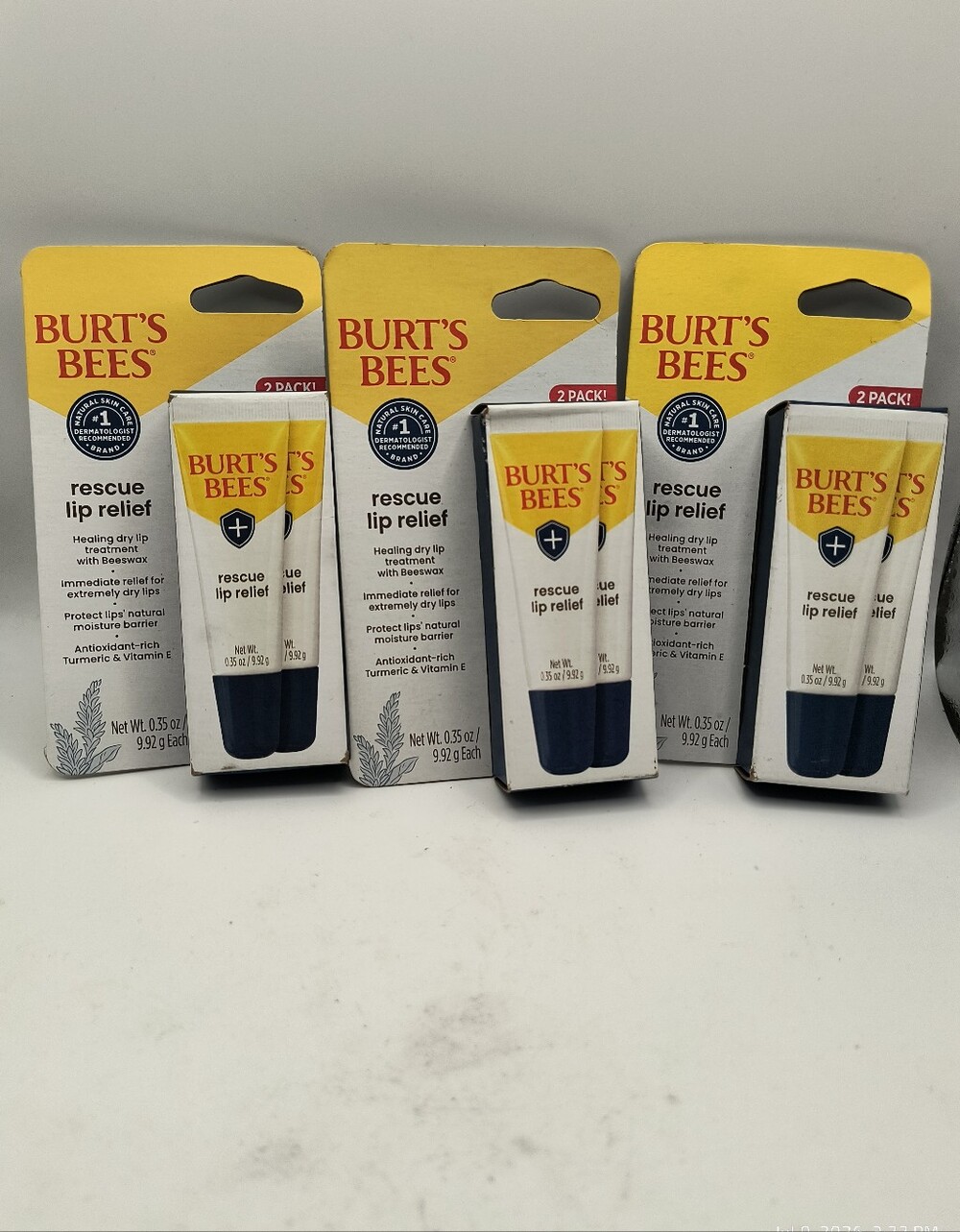 Burt's Bees Rescue Lip Relief Healing Dry Lip Treatment w/ Beeswax 3 Twin Pack